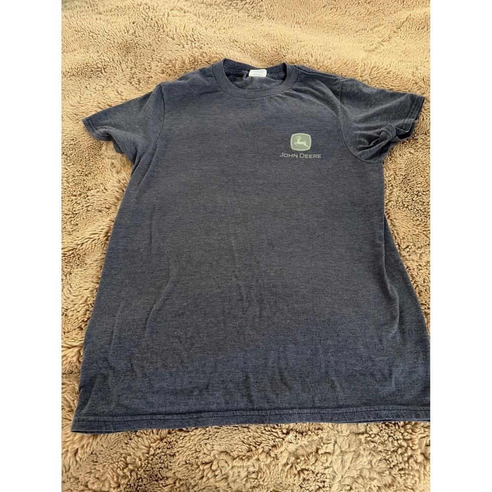 John Deere Mens Graphic T-Shirt Blue Small Farm Tractor Barn Scene Delta Tee