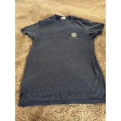 John Deere Mens Graphic T-Shirt Blue Small Farm Tractor Barn Scene Delta Tee