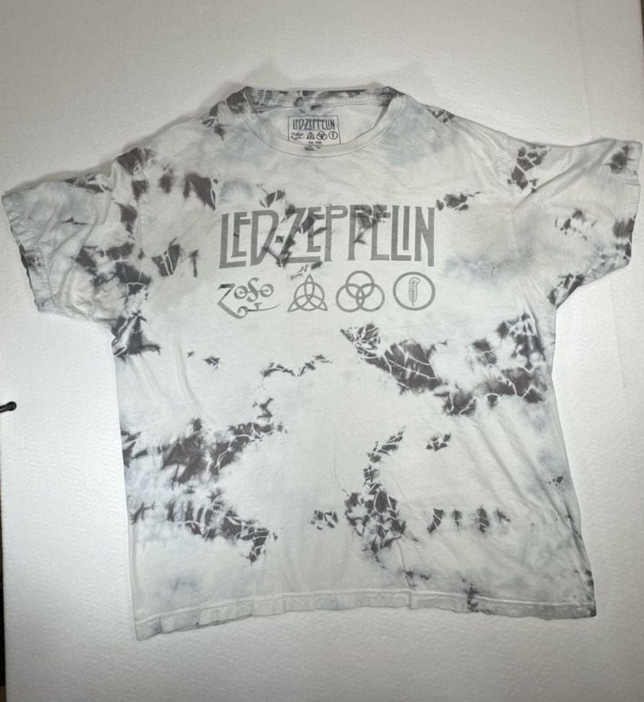 Led Zeppelin Zoso Symbols Grey Wash Tie-Dye Graphic T-Shirt