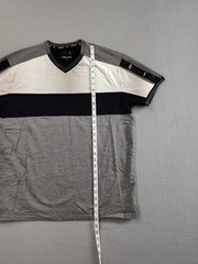 Stone Falcon Men Shirt XL Gray Striped Short Sleeve V Neck Casual Relaxed Fit