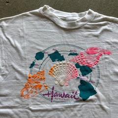 Vintage 80s Hawaii Shirt Size XL White Island Map Seashells Maui Oahu USA Made