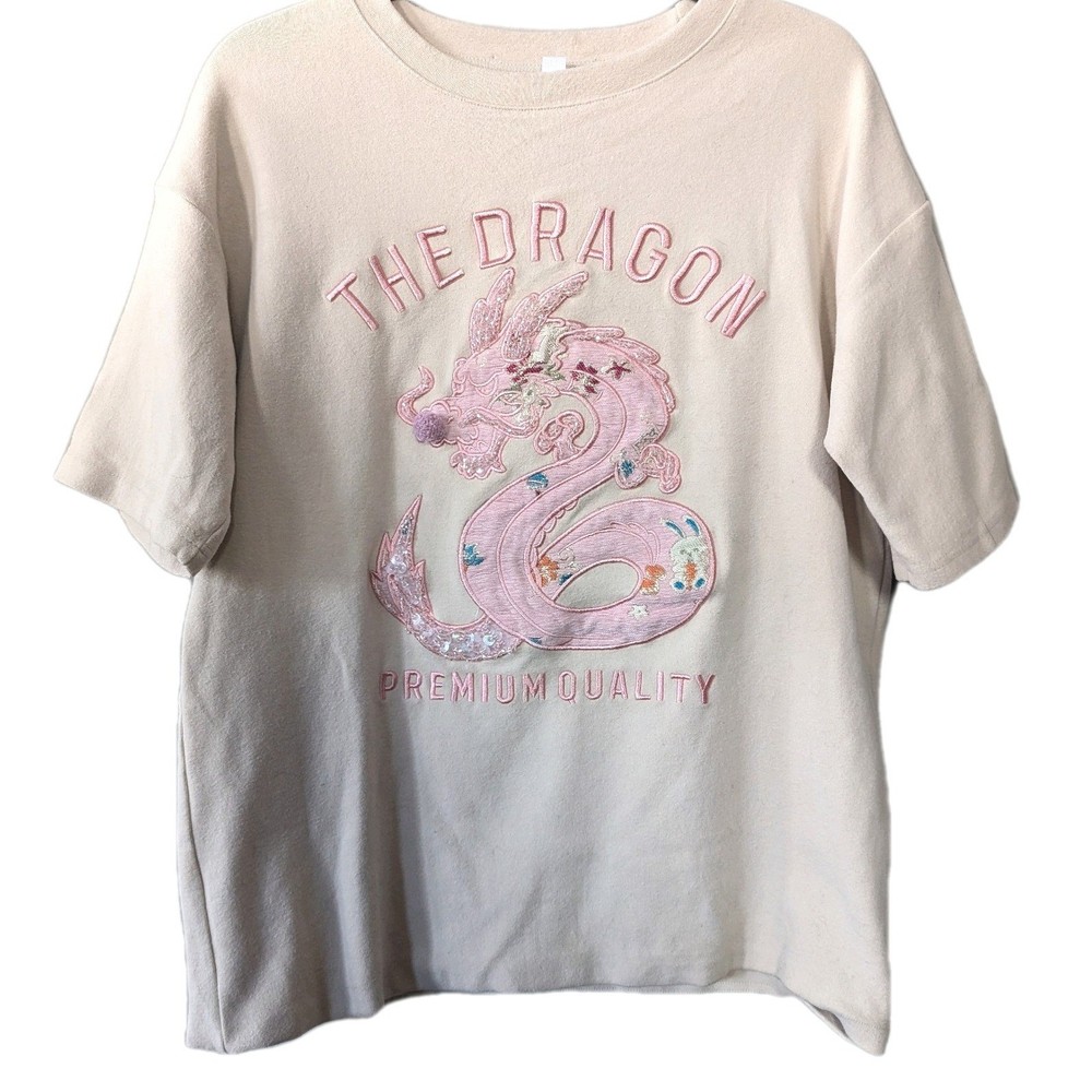 Rare Premium Quality Shell Pink Dragon Short Sleeve Sweatshirt New Year 2024