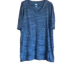 GAP V Neck T Shirt Mens Large Grey Marl Cotton Polyester Marled Pullover