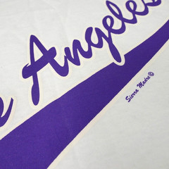 Vintage 90s Los Angeles Script Spellout T-Shirt Mens XL White Purple All Sport