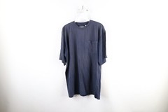 Vintage 90s Streetwear Mens Large Tall Thrashed Blank Pocket T-Shirt Navy Blue