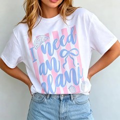 Stylish I Need An Alani T-Shirt Energy Drink Vibe Top Pink and Blue Striped