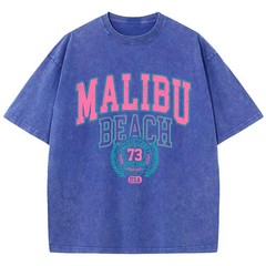 Malibu Beach Acid Washed Graphic Cotton Streetwear Surf Tee Y2K XS-2XL 7 Colors