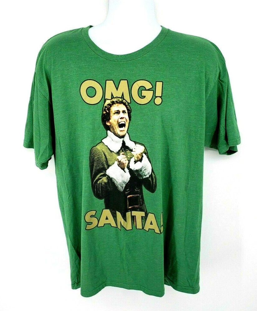 Christmas Elf Movie Adult Will Ferrell Buddy T-Shirt Size XL Green OMG! SANTA!