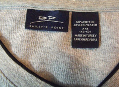Bailey’s Point Gray V-Neck Long Sleeve T-Shirt Size 2XL (50-52) New