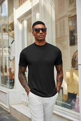 Men’S Mock Neck T Shirt Short Sleeve Slim Fit Basic Casual T-Shirts Solid Color