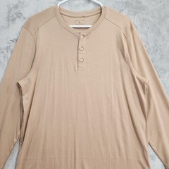 Vustra Shirt Mens L Beige Long Sleeve Henley Organic Cotton Sustainable Casual