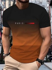 Men’s Vintage Gradient Print Casual Tee Shirt Breathable Polyester O-Neck