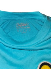Outrank Men M T-Shirt Rich Rich Graphic Chenille Patch Short Sleeve Teal Blue Te