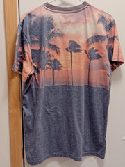 BODY GLOVE VTG. TSHIRT, CORAL & GRAY W/PALM TREES SILOUETTES, SZ L