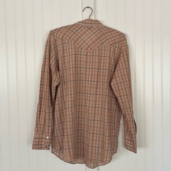 Vintage Men’s Western Shirt Neutral Plaid Pearl Snaps Button Down Medium Rodeo
