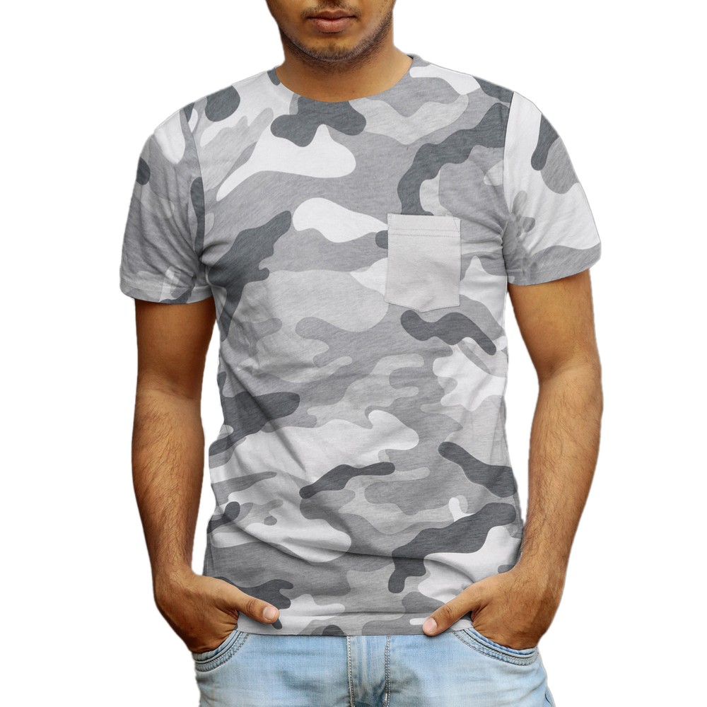 Beautiful Giant Men’s Fashion Camo T-Shirt Crew Neck Sport Wear Light Grey Tee