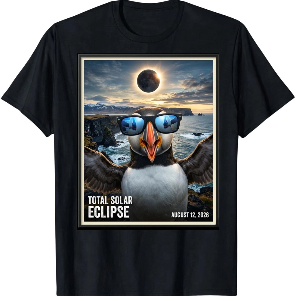 Solar Eclipse Puffin Iceland Bird Travel Graphic Tee