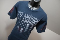 Grunt Style USA Punisher American Flag Shirt Blue Short Sleeve Mens Sz Large