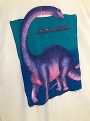 Vtg Fabric Art White Single Stitch Dinosaur Apatosaurus Nature USA Made XL