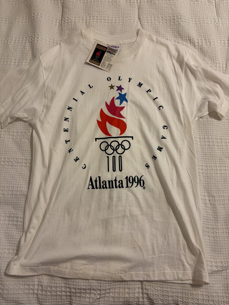 1996 Atlanta Centennial Olympic Games White T-Shirt Single Stitch Size L w/ Tag