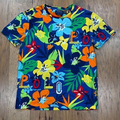 Polo Ralph Lauren Shirt Mens M Blue Floral Hawaiian Print Custom Slim Fit Cotton