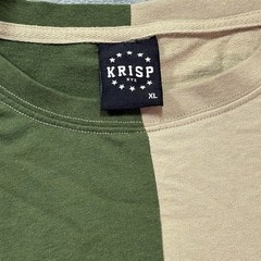 KRISP NYC T-Shirt Green Tan Split Asymmetrical Hem with Zippers Men’s Size XL