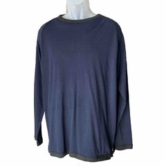 New Mens Alex Cannon Blue Grey Contrast Collar Viscose Cotton Long Sleeve Top L