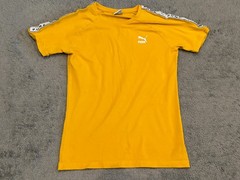 PUMA T Shirt Womens Small Yellow Shoulder Stitch Short Sleeve Athletic Top