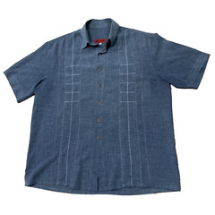 NEW STYLE Guayabera Shirt Men XL Gray Stitch Striped Cubano Beach Resort XL 50″