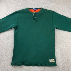 Vtg Polo Ralph Lauren Henley Mens Medium Green Waffle Knit Heavy Thermal