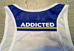 Addicted White Navy Blue Logo Mesh Tank Top Sz. L /34 See Thru Sexy Muscle Top