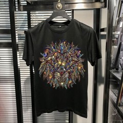 New Fashion Lion Trend Rhinestones Short Sleeve Summer Luxury Men T-Shirt