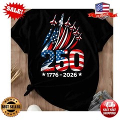 American Flag 250th Anniversary 1776 2026 Air Force Jet Formation Print T Shirt