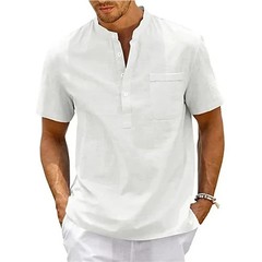 Camisa De Manga Corta Moda Lujo Camiseta Elegante Algodón Linen Para Hombres