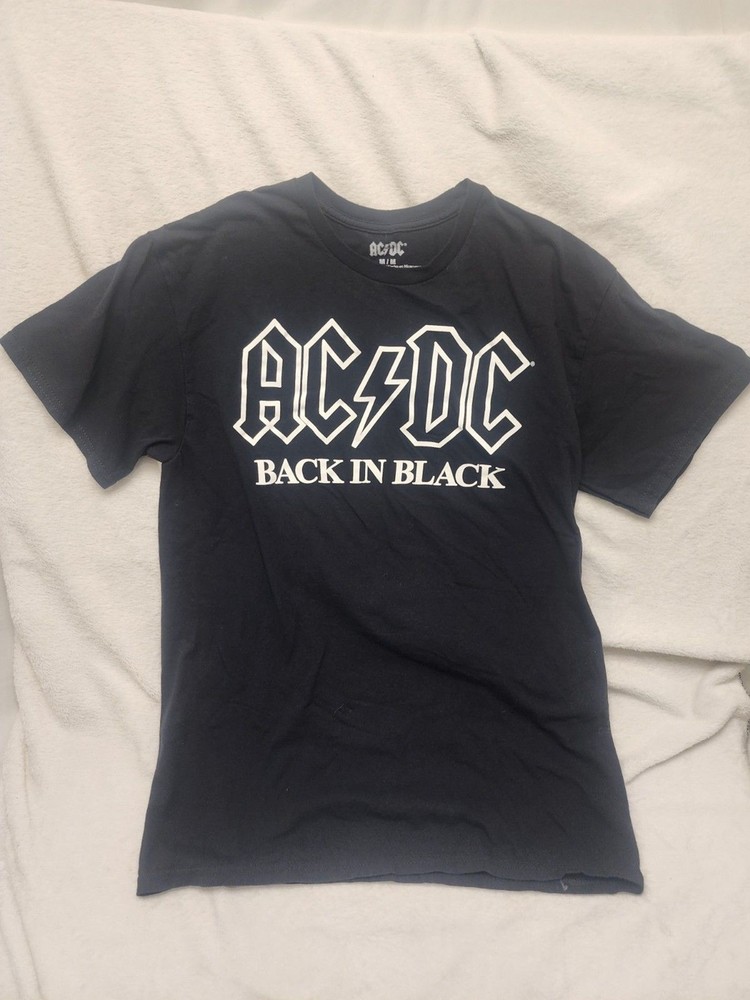AC/DC Black T-Shirt Back In Black Graphic Band Rock Short Sleeve Men