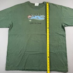 Life is Crap Mens XL T Shirt No Fishing Green Funny 100% Cotton