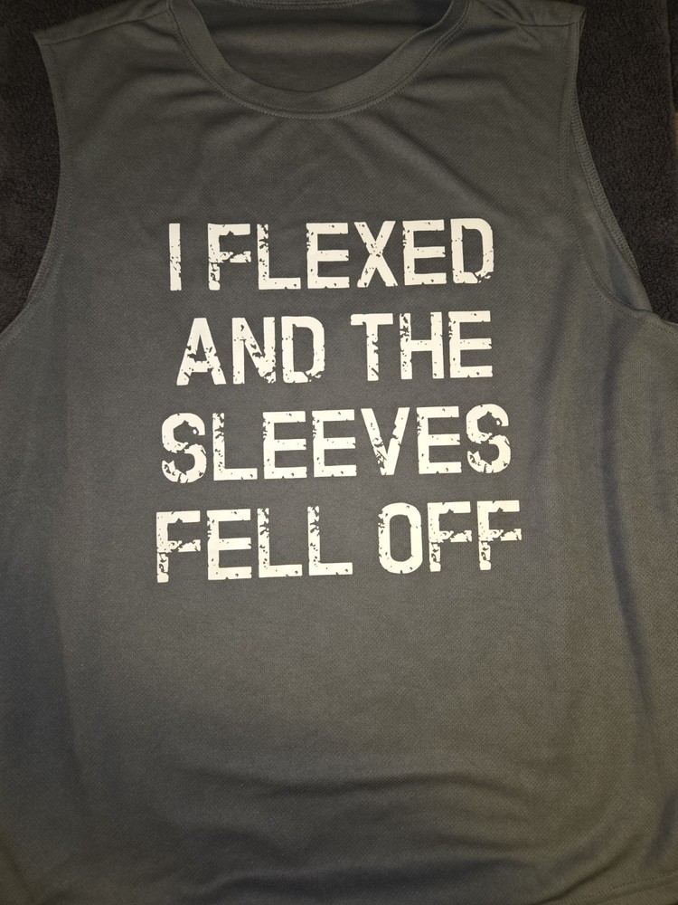 Mens I Flexed and The Sleeves Fell Off Tank Top Funny Sleeveless Gym 1XL