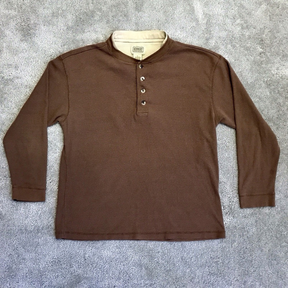 CE Schmidt Workwear Henley Shirt Mens XL Brown Waffle Knit Long Sleeve