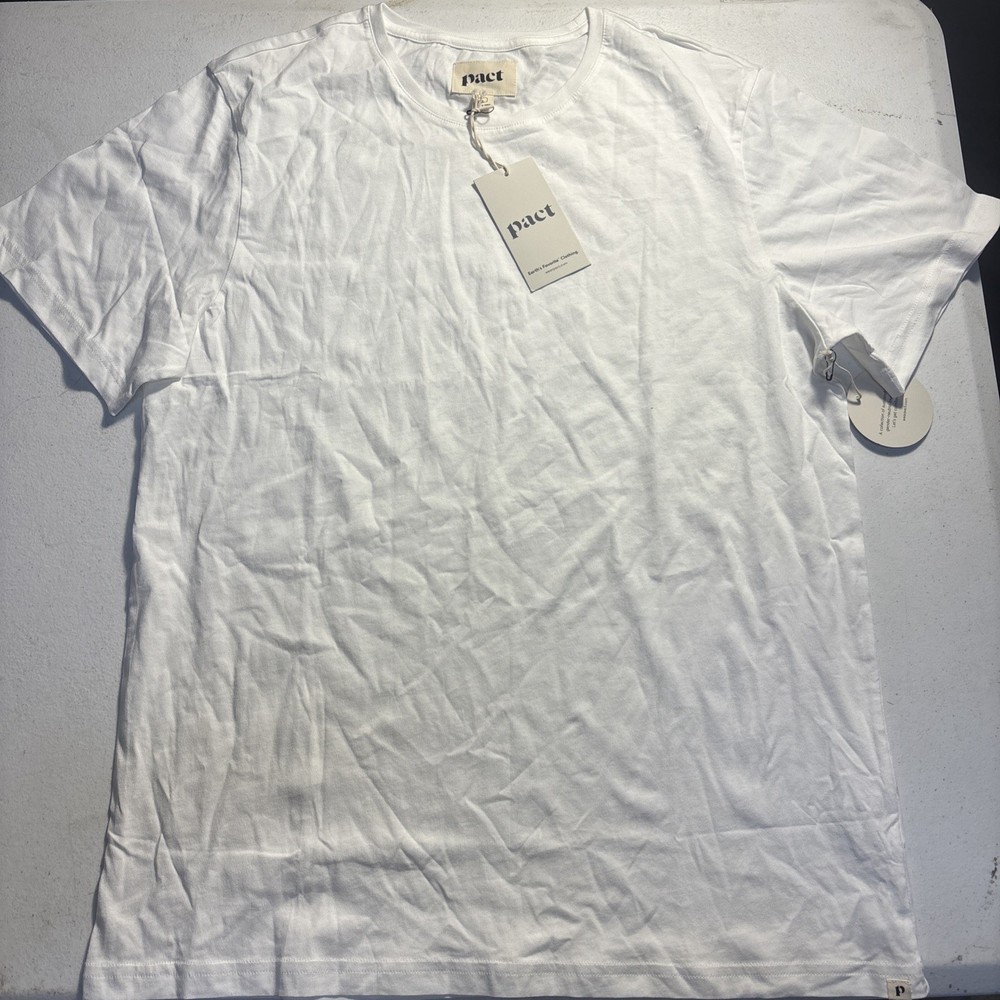 Pact Men’s White One For All Softspun Crew Neck Tee 100% Cotton L