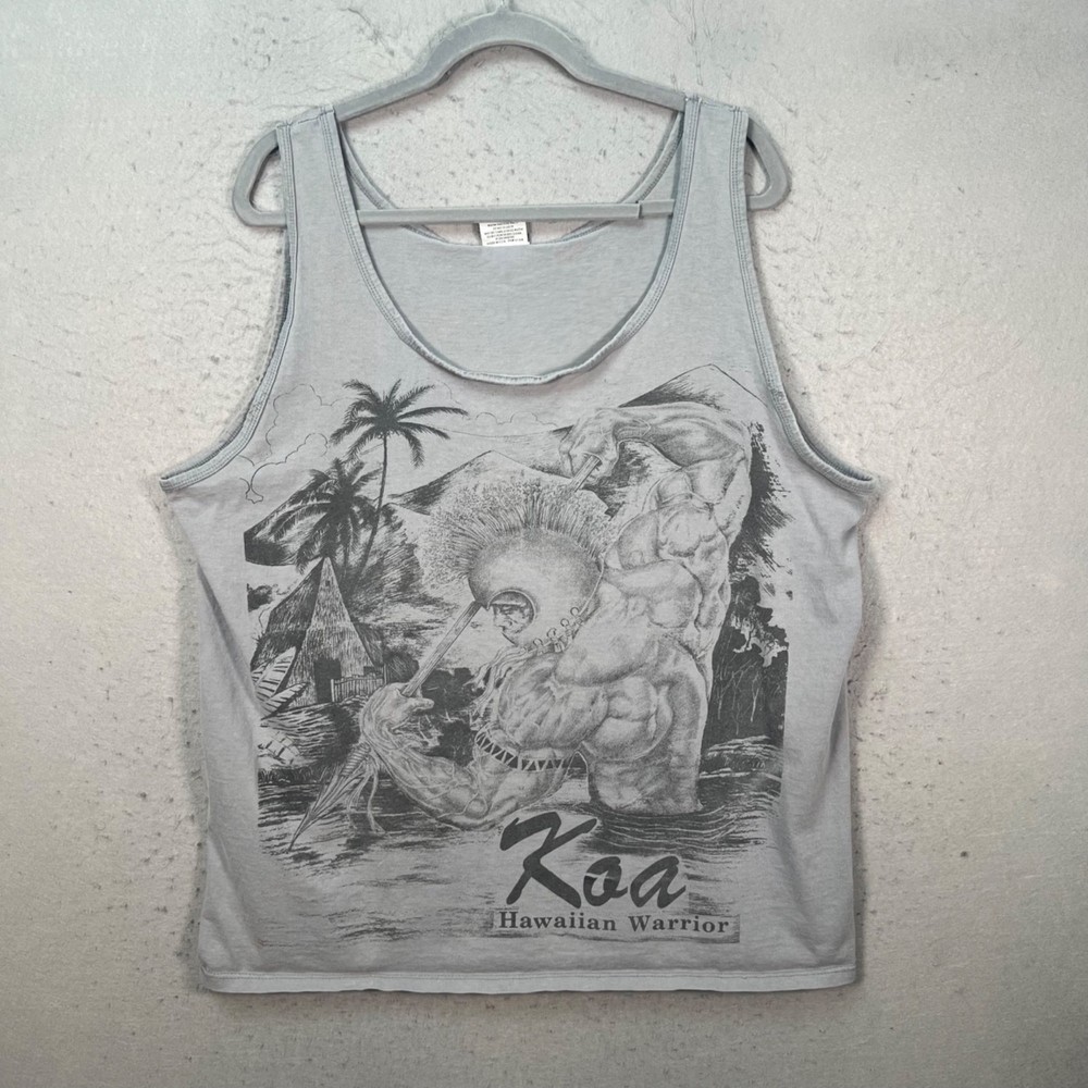 VTG Rip Curl Koa Hawaiian Warrior Graphic Tank Top Mens XL Gray Cotton USA-Made