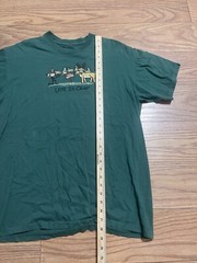 Life Is Crap Large Mens Green Graphic Logo Short Sleeve Tshirt Hunting Deer