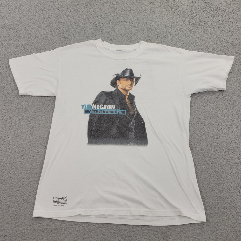 Tim McGraw Shirt Mens Large Live Like You Were Dying White Graphic Short Sleeve