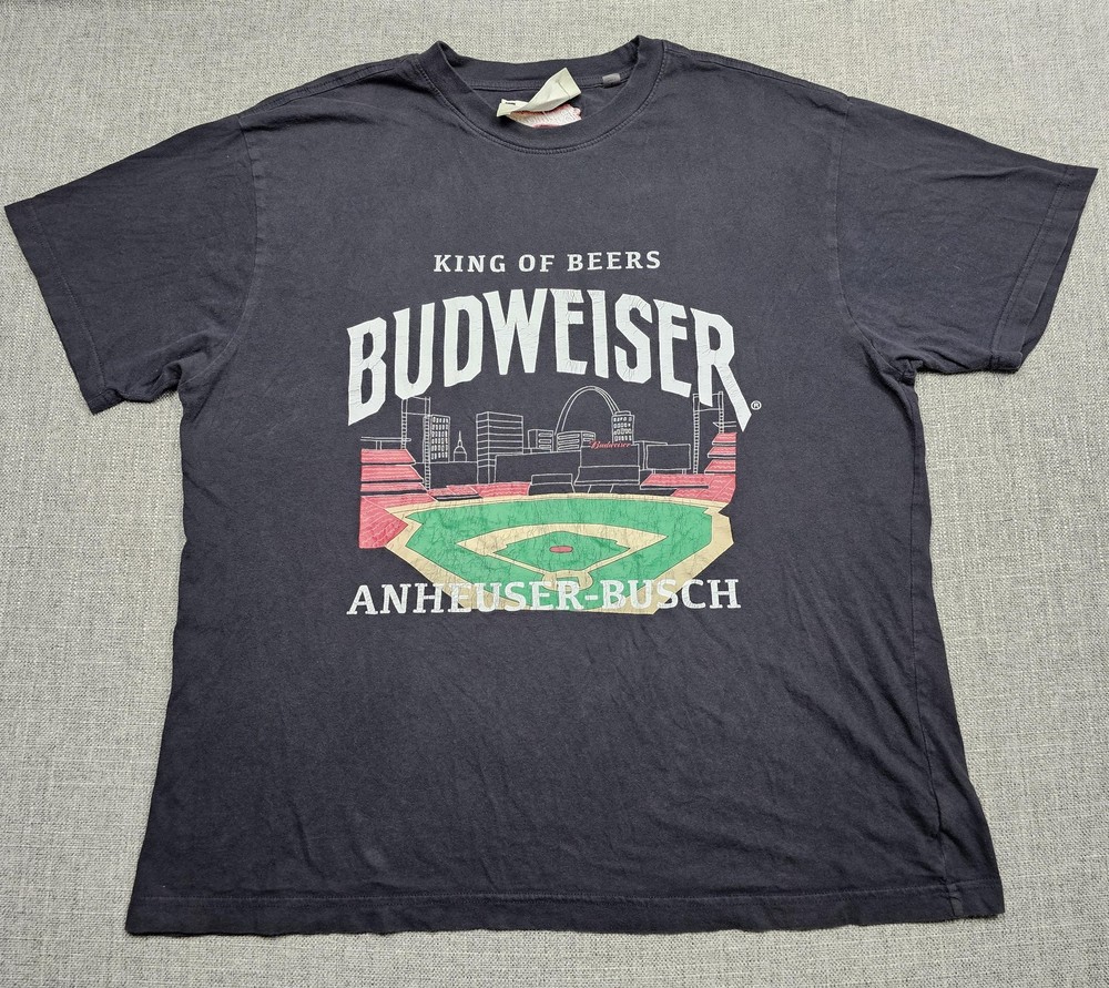Budweiser Shirt Mens Large Black Baseball Stadium Anheuser-Busch PacSun Beer Tee