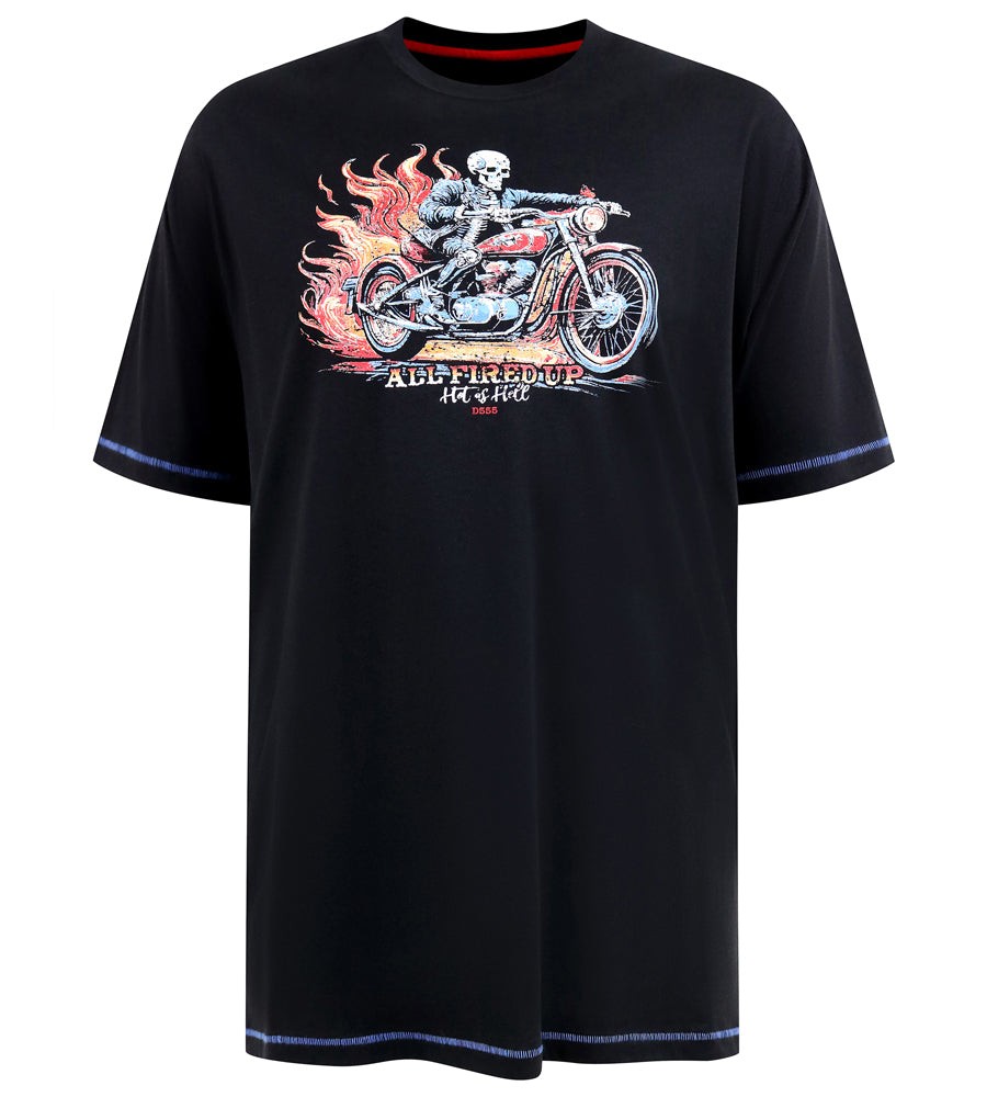 D555 Dewsbury Men’s Skeleton On A Bike Print Fashion Short Sleeve T-shirt