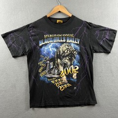 Vintage Sturgis Shirt Mens Large Black Purple Lightning Wolf Biker Rally AOP