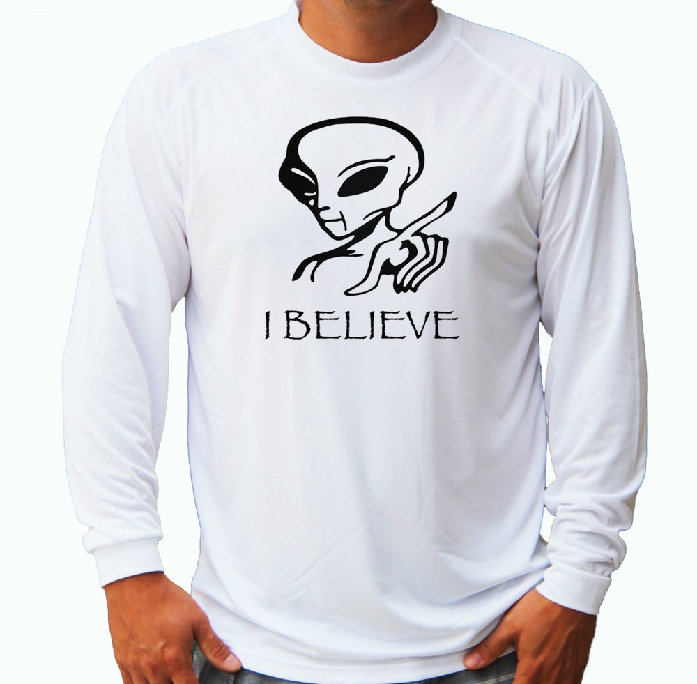 I Believe Aliens Alien Fun Hiking Fish Long Sleeve UPF 50 T-Shirt UV Protection