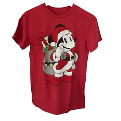 Disney Mickey Mouse Tee Santa Claus Christmas Holiday T-Shirt Men’s Size Small
