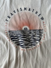 TravisMathew Beach Cities Men’s White Graphic Print Logo Crew Neck Tee M