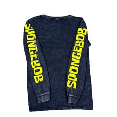 Nickelodeon Men SpongeBob Long Sleeve Shirt XS Black Yellow Acid Wash Streetwear
