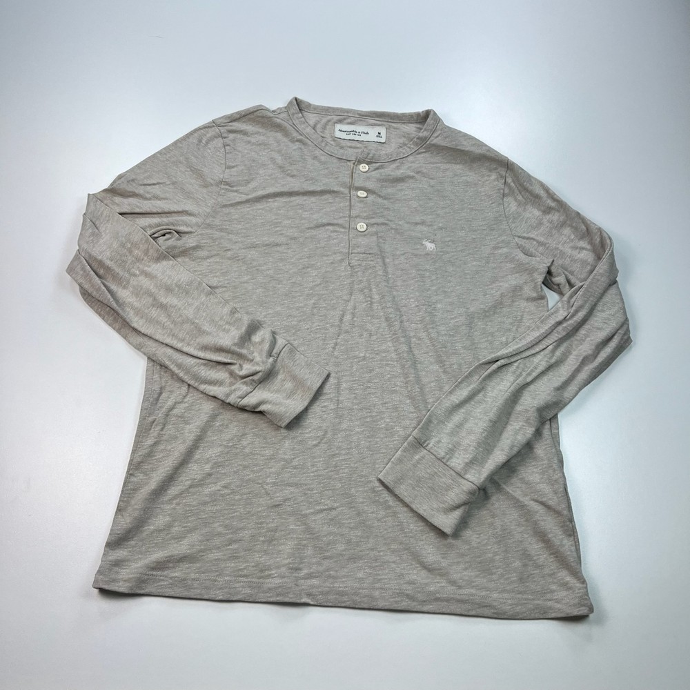 Abercrombie and Fitch Henley Shirt Mens Medium Beige Lightweight Preppy